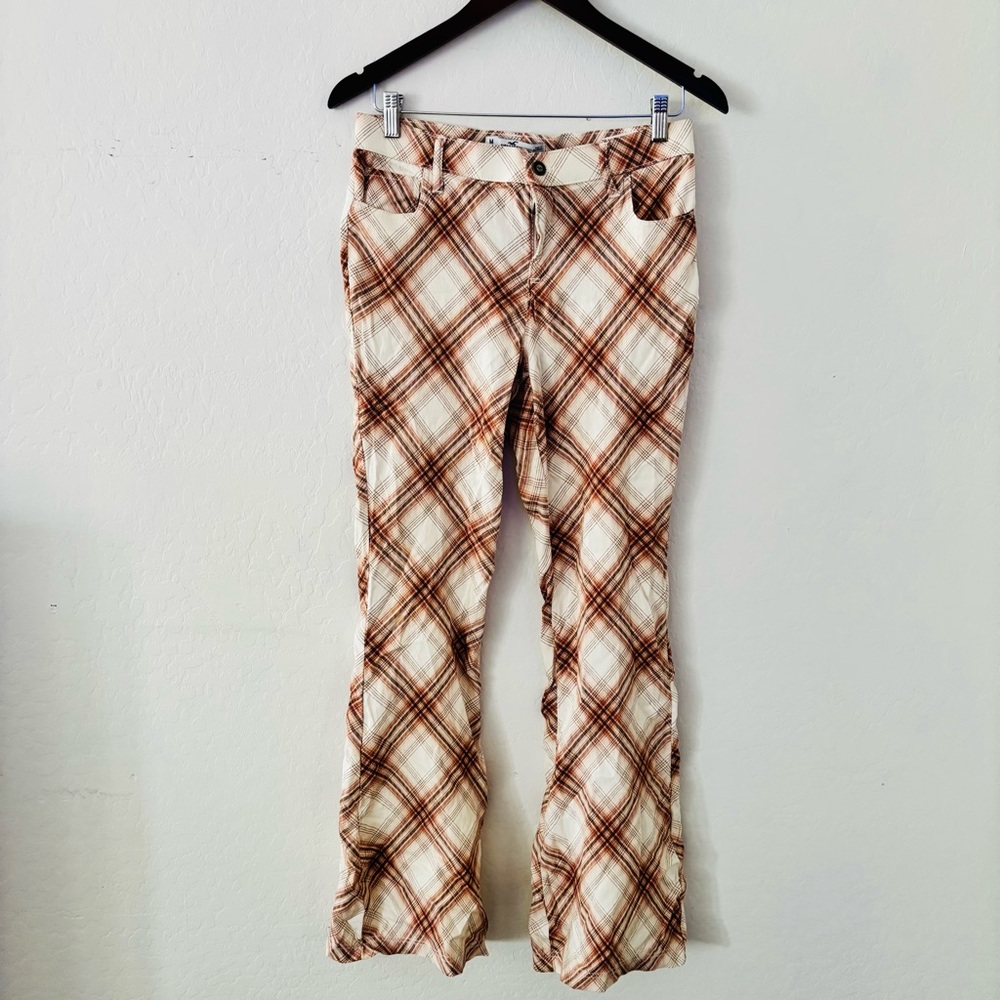 Hollister High-Rise Flare Pants – Women’s Size MediumPlaid Neutral Brown Cream